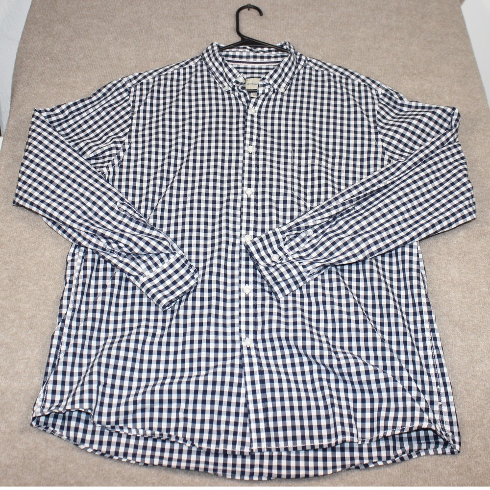 GH Bass & Co Mens XL Navy White Gingham Cotton Long Sleeve Button Down Shirt